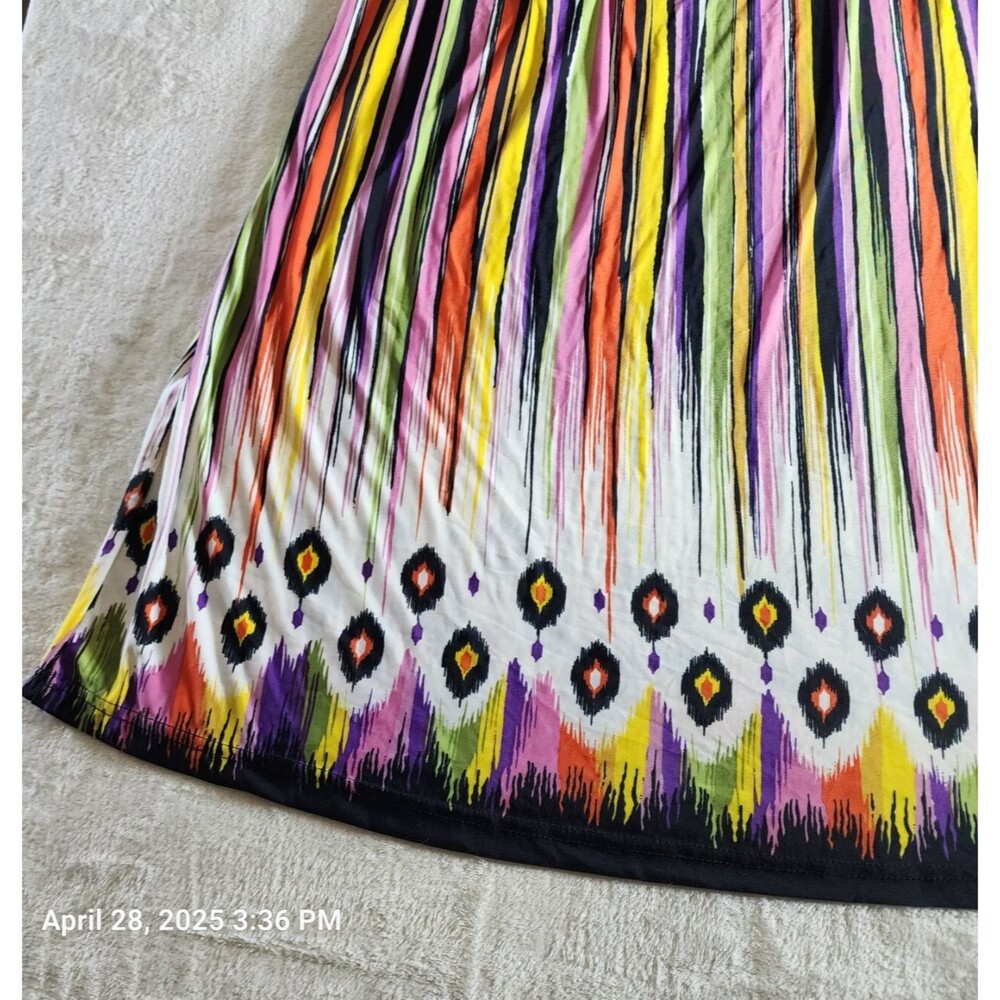Just Love Maxi Sun Dress Size Large Striped Geometric Ruched Strapless Pullover - Picture 2 of 10